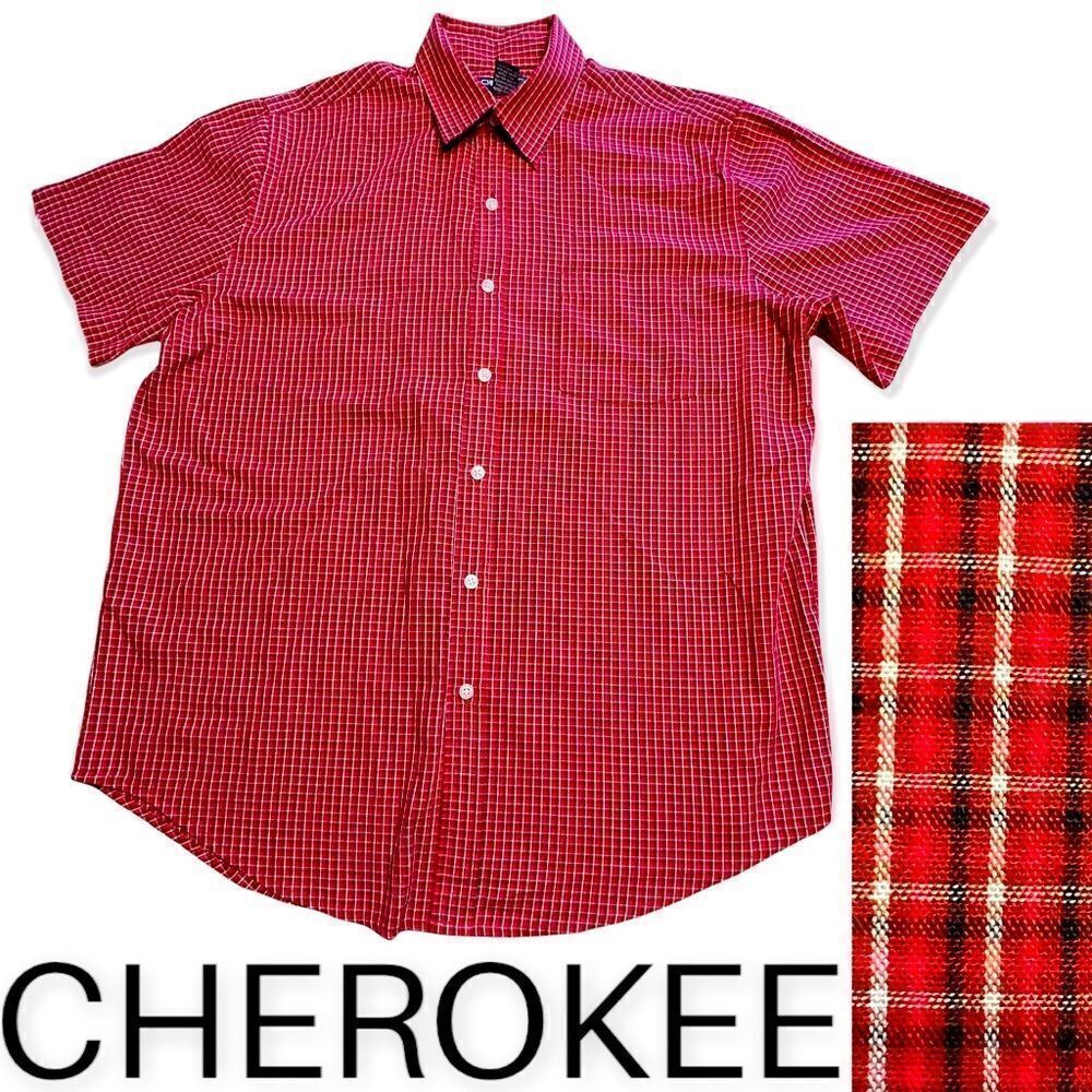 Men's Short Sleeve check plaid red Shirt by Cherokee size L